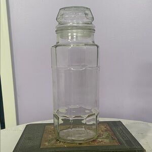 Clear Glass Storage Jar- canister with lid like new but vintage
